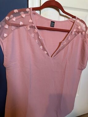 Shein Heart Sheer Pink Sleeve V Neck L